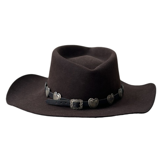 Akubra Brown Fur Felt Silver Heart Band Outback Snowy River Cattleman Hat 56 cm - Picture 6 of 16